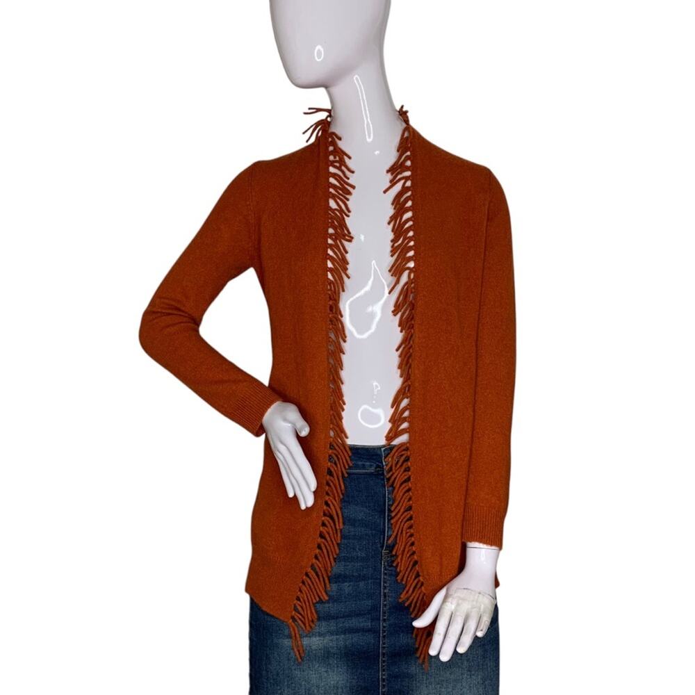 Fenn Wright Manson Fringe Cardigan 100% 2-Ply Cashmere Orange Rusty Size S